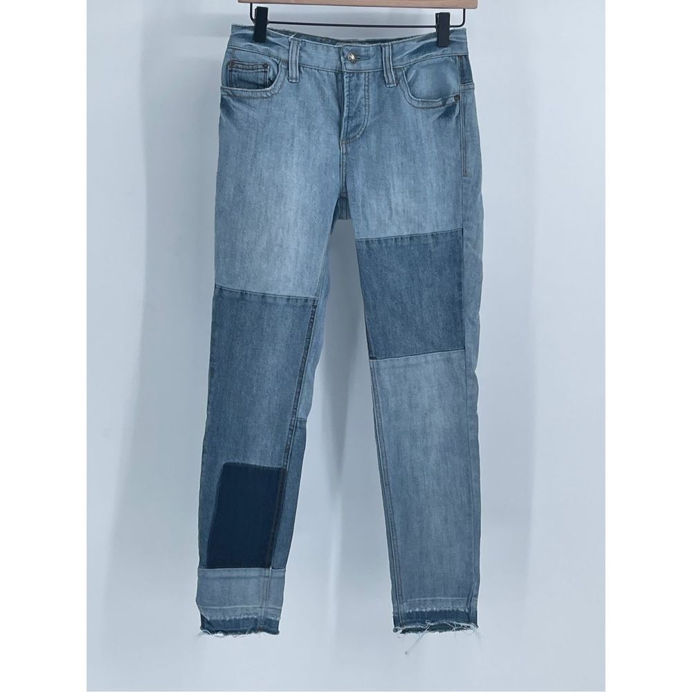 Free People Jeans Women Size 26 Blue Patchwork Raw Hem Mid Rise